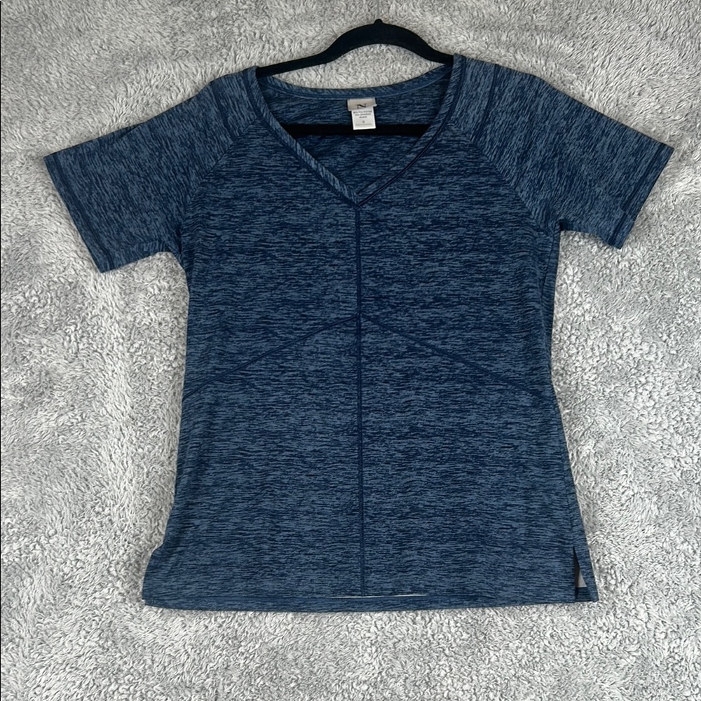 Natori N-Power V- Neck Short Sleeve Marbled Blue Active Top Women’s, Size S